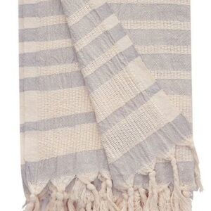 Organic Cotton Loom Weave Spa Bath Towel Gray Natural Stripe NEW Sensitive Skin